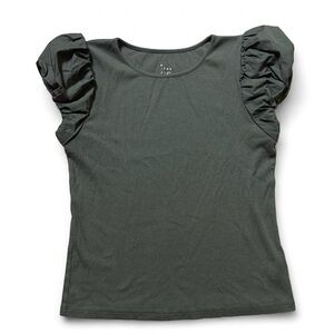 A New Day puff ruffle sleeve top in olive green M